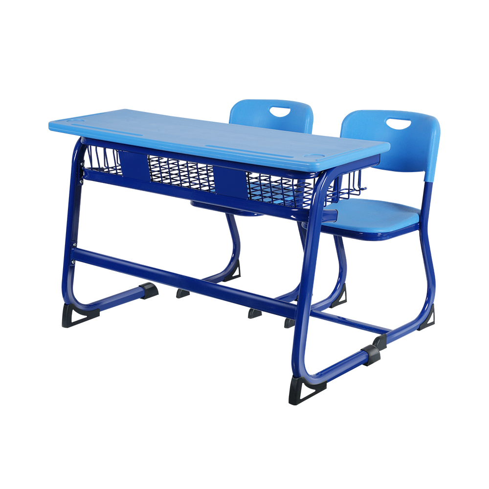 人体工学双人学校桌椅套装带储物篮