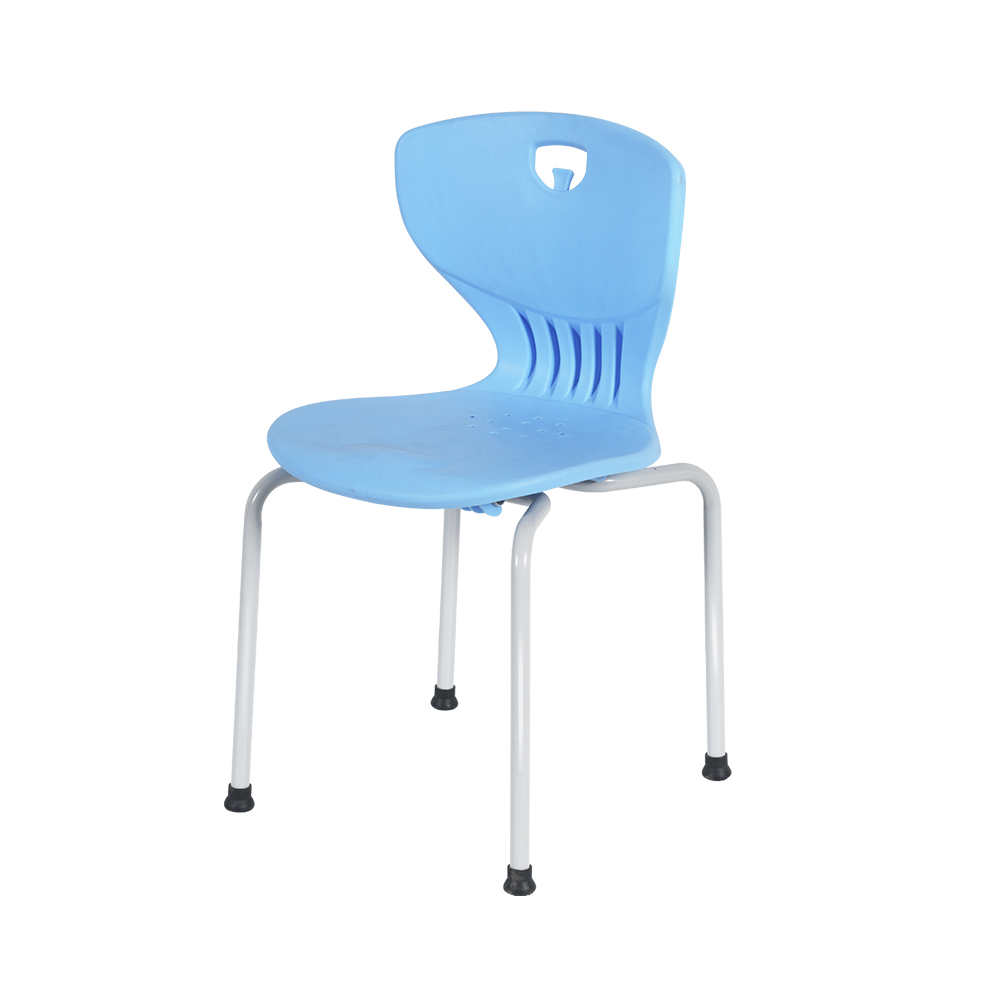 生动天蓝色课堂椅配坚固金属框架