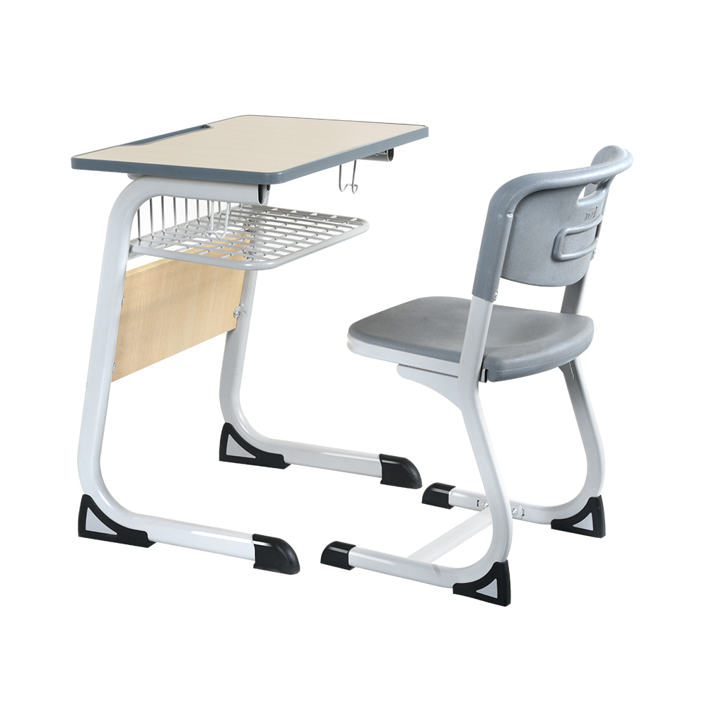 人体工学单人学校桌带储物篮配专属椅子
