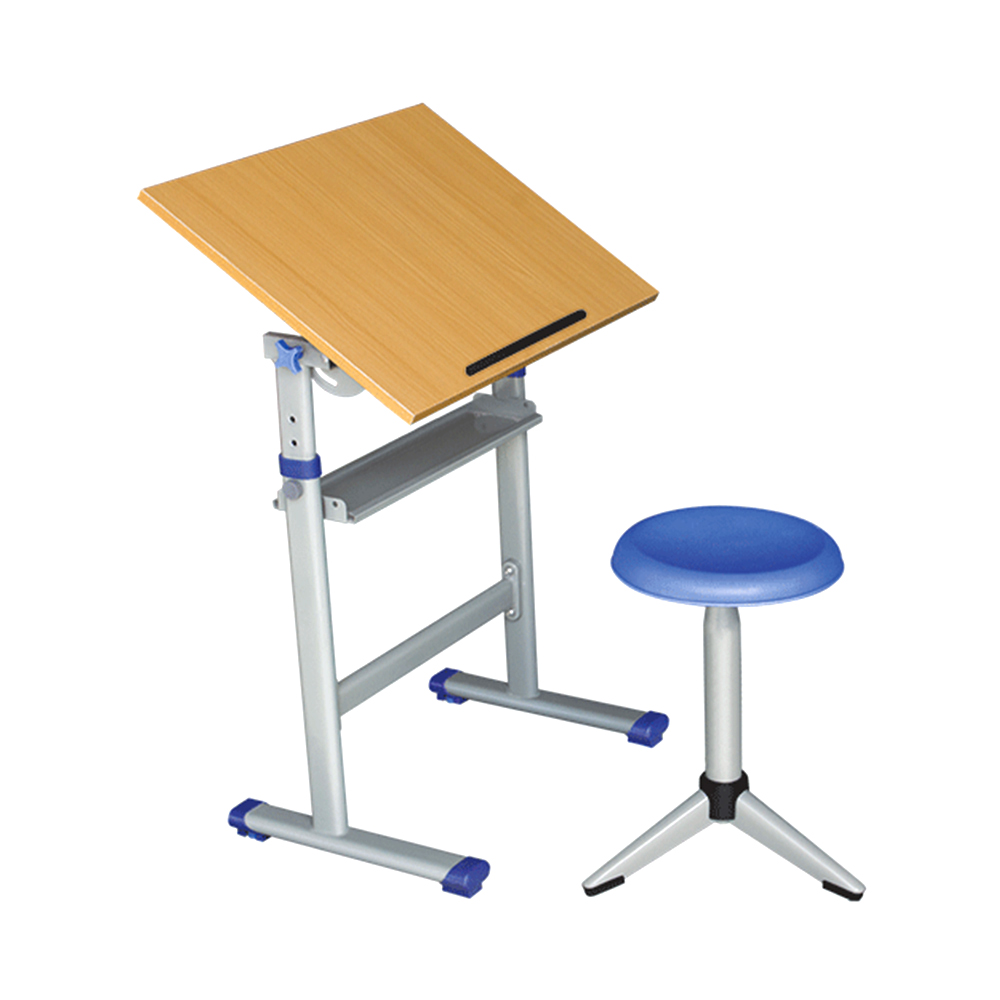 可调坚固金属框架木质美术桌