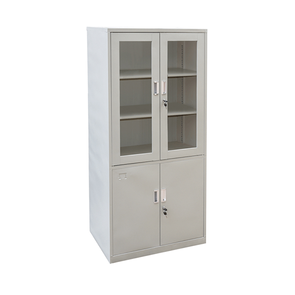 现代金属玻璃门及可锁隔层储物柜