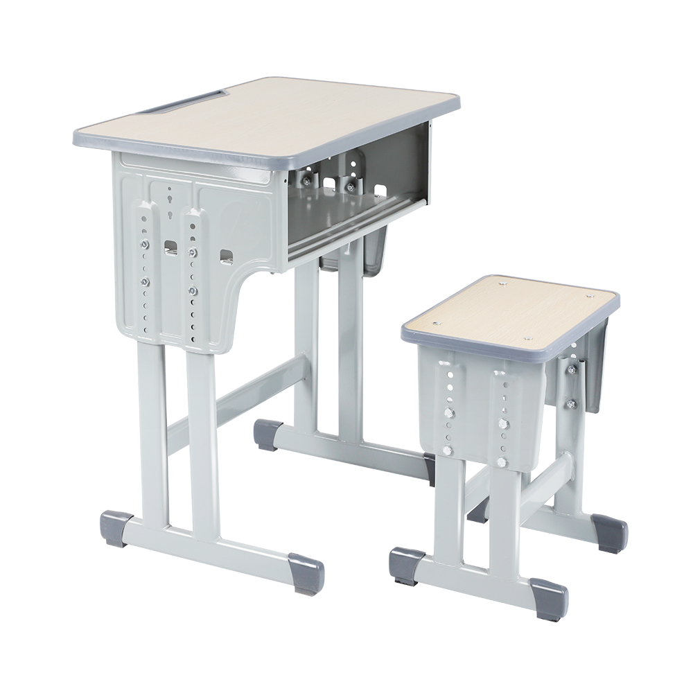 新品双柱高度可调学校家具学生桌椅套装带包边设计