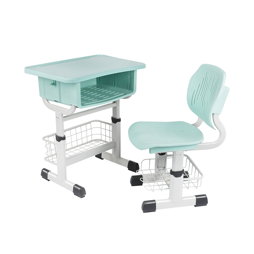 高度可调钻石框架学生桌椅带书篮