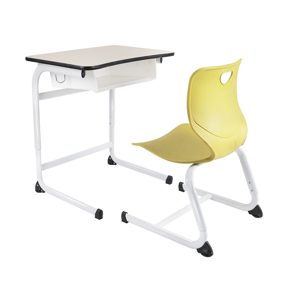 学校桌椅流线型椭圆管钢框架与一体化座椅