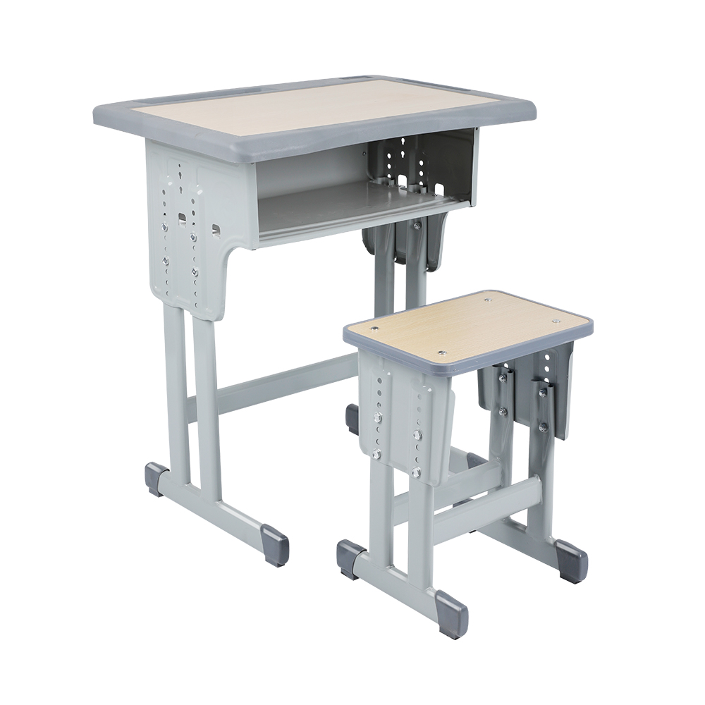 新品双柱高度可调学校桌椅套装带包边设计