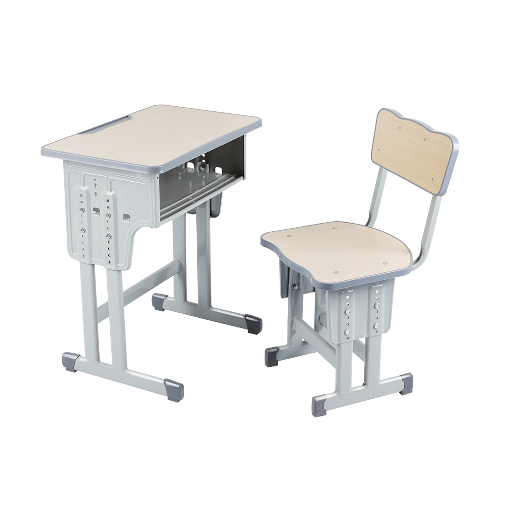 双柱高度可调学校桌椅套装带包边设计