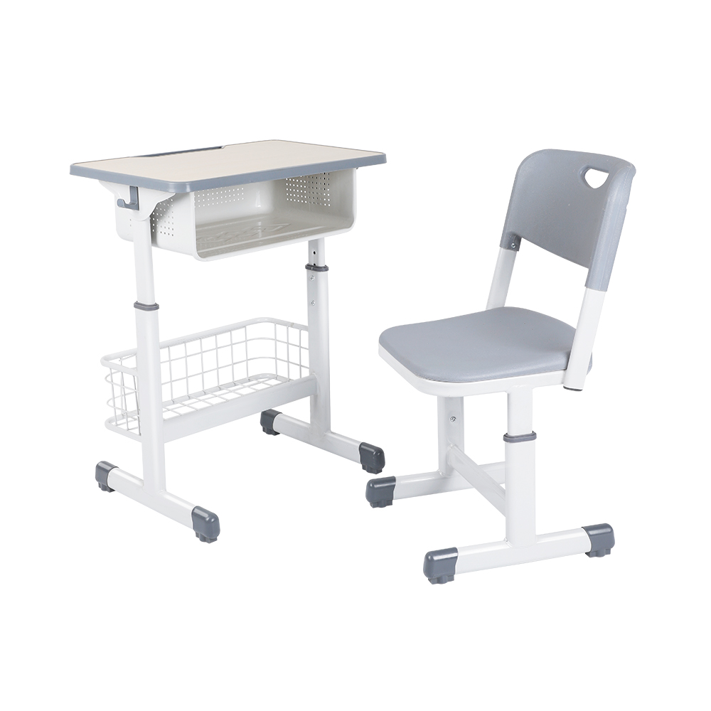 供应高度可调学校桌带储物篮和透气椅