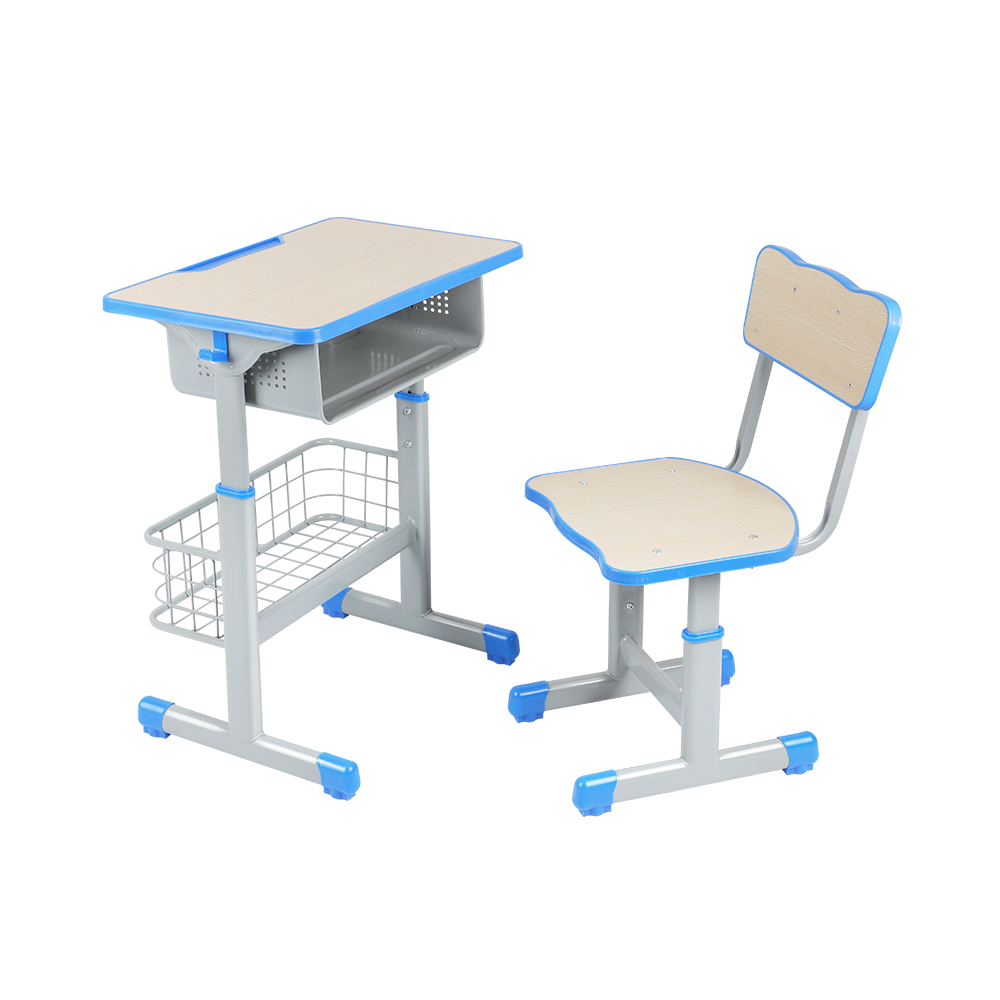 人体工学多功能学校桌椅套装带储物篮和透气座椅